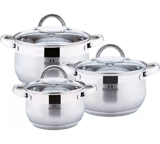 Набор посуды Bella Cucina, 6 предметов, 2,1 л, 2,9 л, 3,9 л, нержавеющая сталь BC-2055 2055-BC