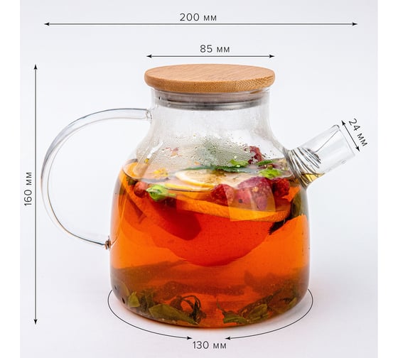 Заварочный чайник Good Sale с бамбуковой крышкой, 1200 мл 10183