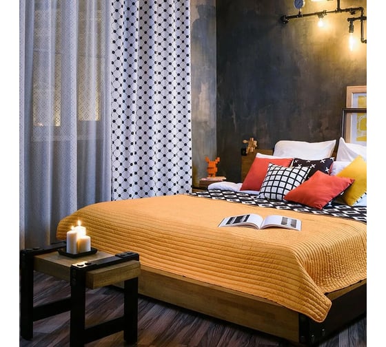 Штора готовая Moroshka Memphis 160x270 см, крепление: шторная лента, цвет черный, белый B15-47