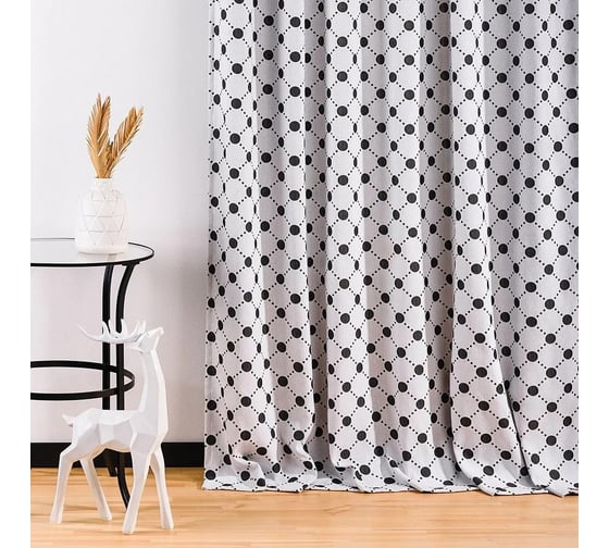 Штора готовая Moroshka Memphis 160x270 см, крепление: шторная лента, цвет черный, белый B15-47