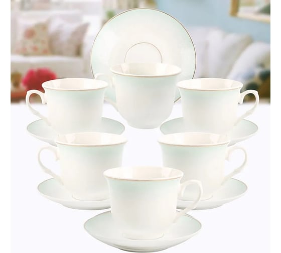 Чайный набор Arya Home Arya Exclusive из костяного фарфора, 250 мл 12 предметов Jade 8680943214393