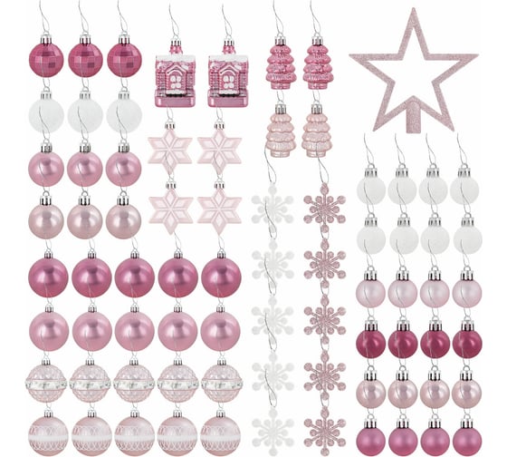 Шары новогодние ёлочные Золотая сказка "Elegant Pink" 77 предметов, розовый/белый 591715