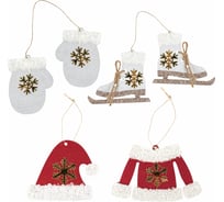 Набор елочных украшений Золотая сказка "Фигуристка", 6 шт, дерево, цвет: красный/белый 592003