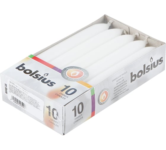 Столовые свечи Bolsius коробка 10 шт 170х20 мм БЕЛЫЕ 103607002202 1