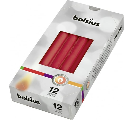 Конусные свечи Bolsius коробка 12 шт 245х24 мм КРАСНЫЕ 103600356841 1