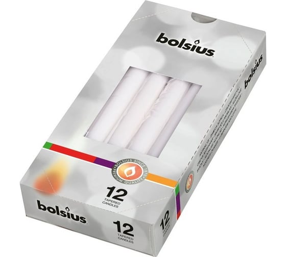 Конусные свечи Bolsius коробка 12 шт 245х24 мм БЕЛЫЕ 103600356802 1