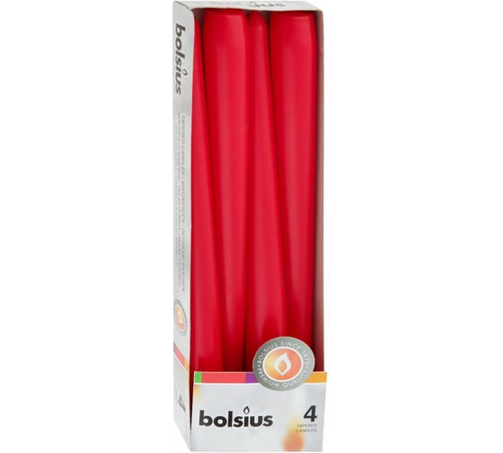 Конусные свечи Bolsius коробка 4 шт 245х24 мм КРАСНЫЕ 103600350941