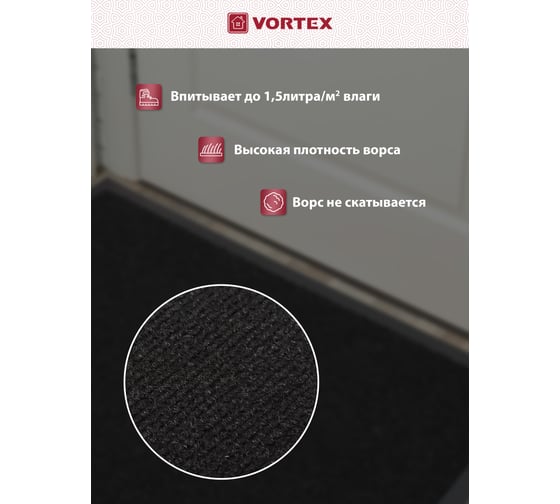 Влаговпитывающий коврик VORTEX TRIP ребристый 60х90 см, чёрный 24196