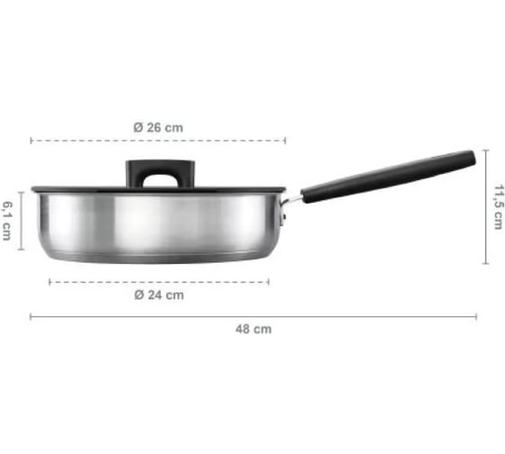 Сковорода FISKARS с крышкой, 26 см, Hard Face Steel 1052248