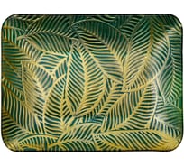 Блюдо стеклянное ВеЩицы прямоугольное Листья, Д305 Ш225 В25, зеленый, золотой Tin-18