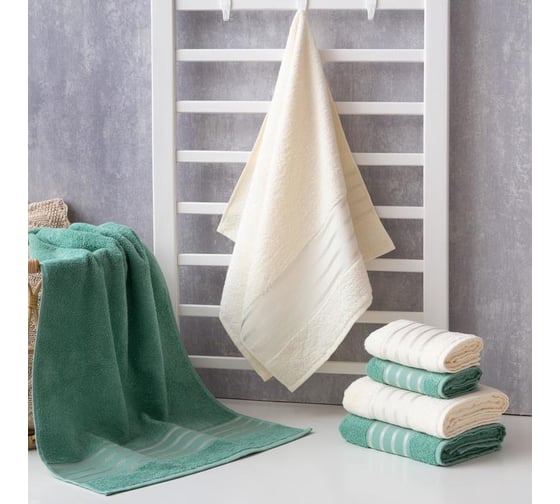 Полотенце махровое Этель "Полоски" молочное 50x90 см, 100% хлопок, 370 гр/м2 5330361 1