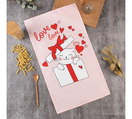 Полотенце Этель "Cat's love" 40x73 см, 100% хлопок, саржа 190 гр/м2  5423077