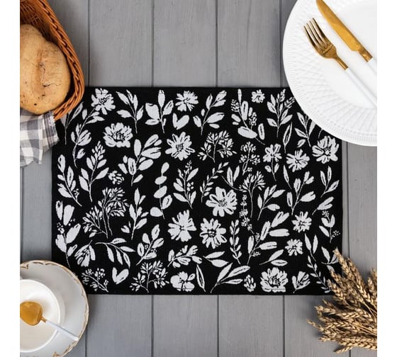 Салфетка Этель "Flowers black" 30x45 см, вид 1, 100% пэ, 370 г/м2 6705301