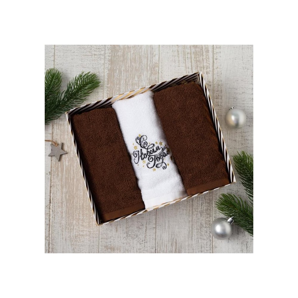 Набор полотенец Экономь и Я "С Новым Годом!" 30x60 см-3шт, 100% хл, 320 ...