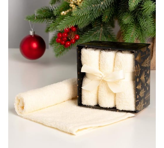 Набор махровых полотенец Этель "Merry cristmas" 30x30 см - 3 шт, хлопок 340гр/м2 5147968