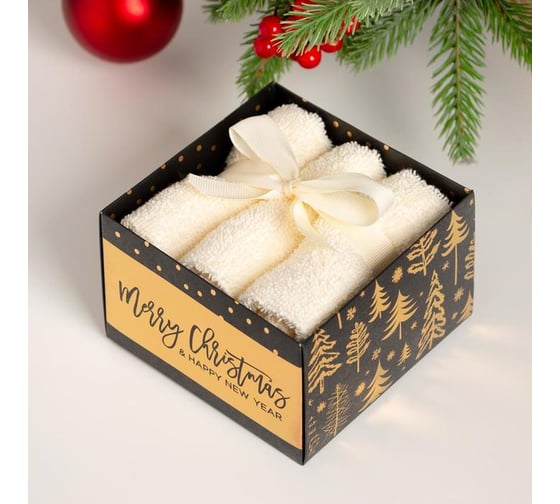 Набор махровых полотенец Этель "Merry cristmas" 30x30 см - 3 шт, хлопок 340гр/м2 5147968