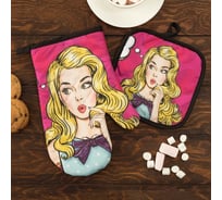 Кухонный набор Этель 2 пр. Love Life "Красотка", прихв. 17x17 см, рукав. 26x16 см,100% п/э 4437258