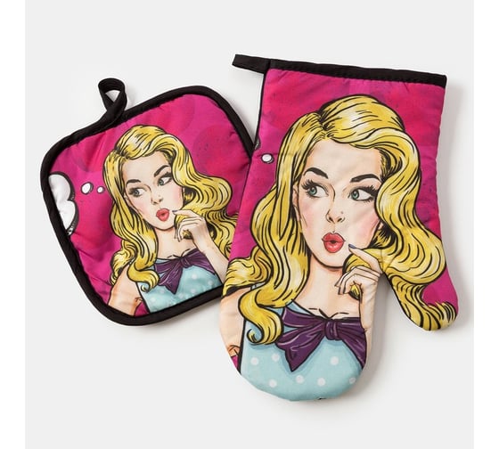 Кухонный набор Этель 2 пр. Love Life "Красотка", прихв. 17x17 см, рукав. 26x16 см,100% п/э 4437258