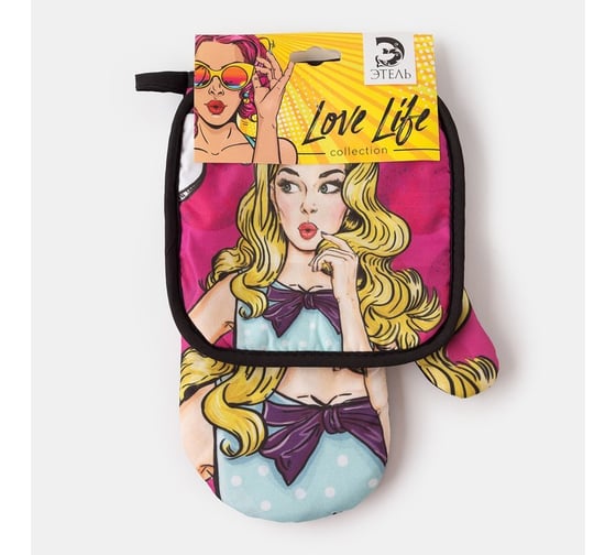 Кухонный набор Этель 2 пр. Love Life "Красотка", прихв. 17x17 см, рукав. 26x16 см,100% п/э 4437258