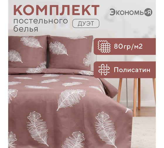 КПБ Экономь и Я дуэт Feathers 143x215см-2шт,215x220см,70x70см-2шт, полисатин, 80г/м² 9845647