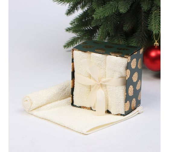 Набор махровых полотенец Этель "Счастья" 30x30 см - 3 шт, хлопок 340гр/м2 9919253 1