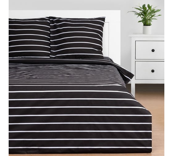 КПБ Этель дуэт "Black stripes" 143x215см-2шт,220x240см,70x70см-2шт, 100% хлопок, поплин 6632186