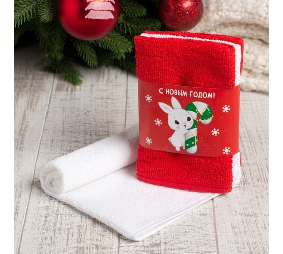 Набор махровых полотенец Этель "С Новым годом" 30x30 см-3шт, 340гр/м2, 100% хлопок 7896033 1