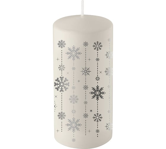 Свеча Волшебная страна Deco Christmas 56х120 Снежинки серебро на белом 008162 1