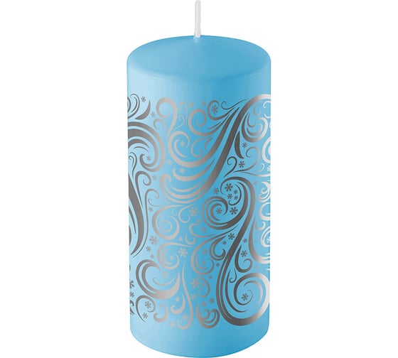 Свеча Волшебная страна Deco Christmas 56х120 Зимние узоры серебро на голубом 008352 1