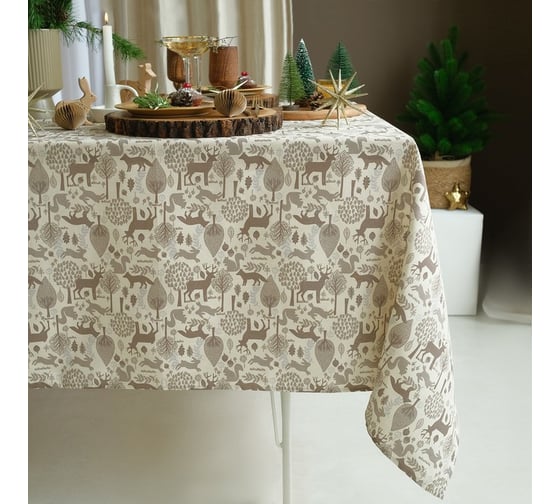 Скатерть Доляна "Forest dwellers" 149x250 см, 100% хлопок, рогожка 164 г/м2 9082571 1