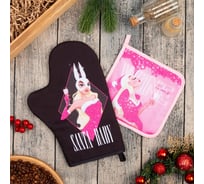 Кухонный набор Доляна "Santa baby" варежка-прихватка 20x28 см, прихватка 17x17 см, 35% хлопок, 65% полиэстер 7624284