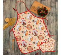 Кухонный набор Доляна 3 предмета "Christmas" прихватка 17x17см, варежка 26x16см, фартук 60x80 см, 100% полиэстер 6924530