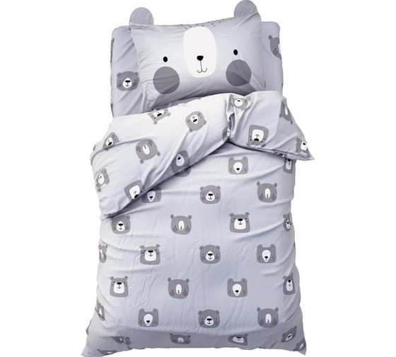Комплект постельного белья Этель 1,5 сп Gray bear 143x215 см, 150x214 см, 50x70 см -1 шт, 100% хлопок, бязь 6480767 1