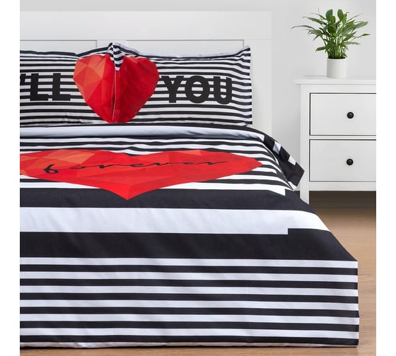 Комплект Этель пододеяльник и 2 наволочки Love Forever 143x215 см, 50x70+3 см - 2 шт, 100% хлопокопок 7610003 1