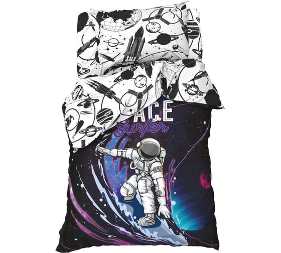 Комплект постельного белья Этель 1,5 сп Space surfer 143x215 см, 150x214 см, 50x70 см -1 шт, 100 % хлопокопок, бязь 7582930