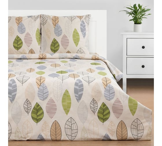 Комплект постельного белья Этель 2 сп Foliage 175x215 см, 200x220 см, 70x70 см -2 шт, бязь 7534024 1
