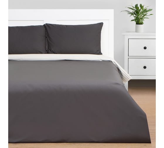 Комплект постельного белья Этель 1.5сп Stripes: grey, 143x215см, 150x214см, 50x70см-2 шт, перкаль,114 г/м2 9888827 1