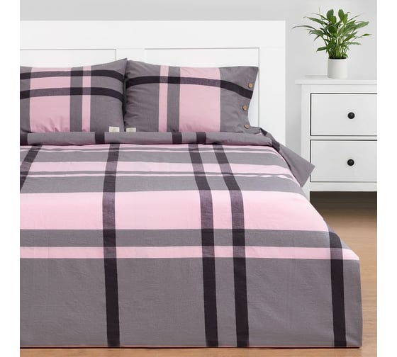 Комплект постельного белья Этель 1.5 сп Grey grid 155x210см,160x240см,50x70-2шт,100% жатый хлопокопок,140гр/м2 9446467 1