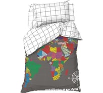 Комплект постельного белья Этель 1,5 сп Карта мира 143x215 см, 150x214 см, 50x70 см -1 шт, 100 % хлопокопок, бязь 7582931