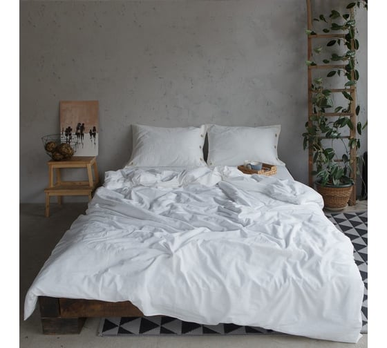 Комплект постельного белья Этель 1.5 сп 155x210см, 160x240 см, 50x70-2шт, белый, 100% жатый хлопокопок, 140гр/м2 4627808 1