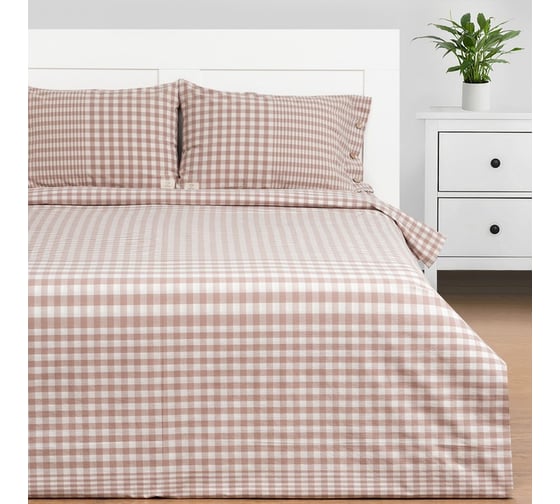Комплект постельного белья Этель 1.5 сп Beige cage 155x210см,160x240см,50x70-2шт,100% жатый хлопокопок,140гр/м2 9446464 1