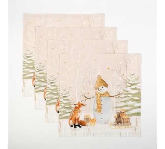 Набор столовый Этель "Christmas forest" скатерть 150x110 +/-3см с ГМВО, салф.40x40см - 4шт, 5072935