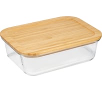 Контейнер Leonord BAMBU, объем: 1500 мл, из жаропрочного стекла с крышкой из бамбука, прямоугольный 108127