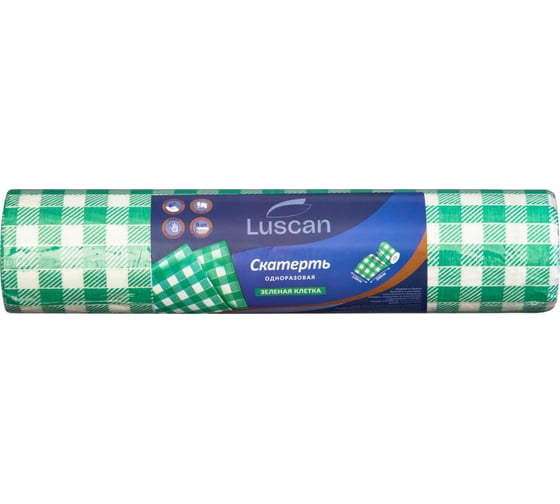 Скатерть одноразовая Luscan 120x200 см, 6 шт/рулон, зеленая клетка 2008412