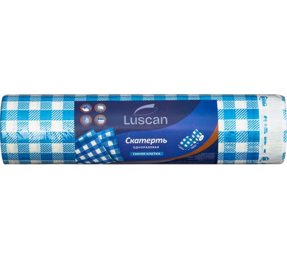 Скатерть одноразовая Luscan 120x200 см, 6 шт/рулон, синяя клетка 2008411