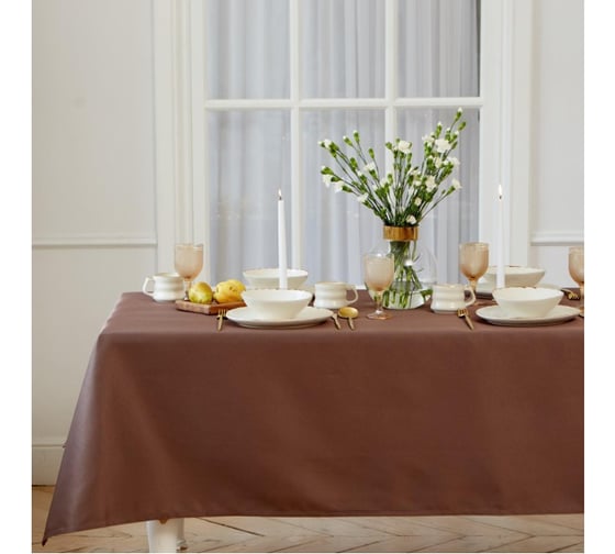 Скатерть Этель Elegance 150*220 +/-3см, цв.кофейный, пл. 192 г/м2, хл с ВГМО 6974184