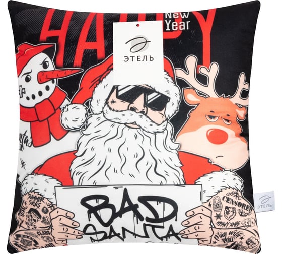 Подушка Этель Bad Santa 40х40 см, 100% п/э, велюр 7787596
