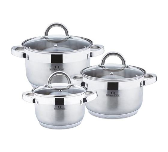 Набор посуды Bella Cucina 6 предметов, 2,1 л, 2,9 л, 3,9 л, нержавеющая сталь BC-2029 2029-BC