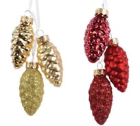 Украшение елочное подвесное из стекла, "Шишки 3 шт" 2,5x6х2,5 см, золото/красный в шоубоксе, 93967 ОФИСМАГ 592294