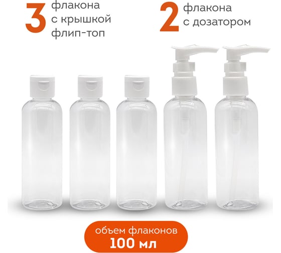 Дорожный набор флаконов в косметичке с наклейками,5x100мл,цвет белый,, DASWERK 609295
